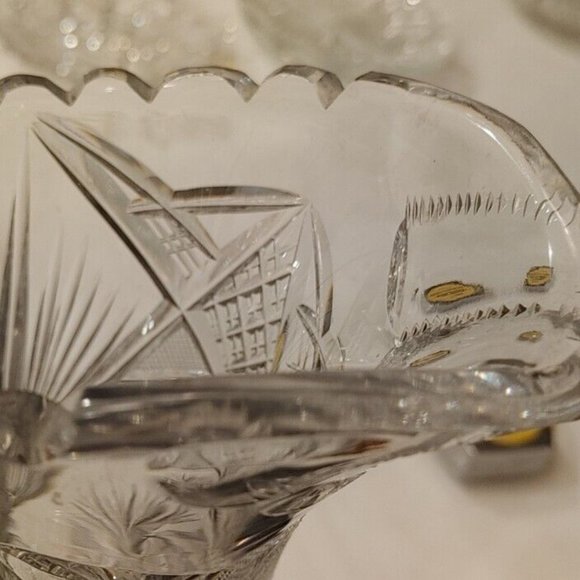 American Brilliant Period ABP Cut Glass Pitcher Pinwheel Star Burst Sawtooth 9.5 - Picture 8 of 12